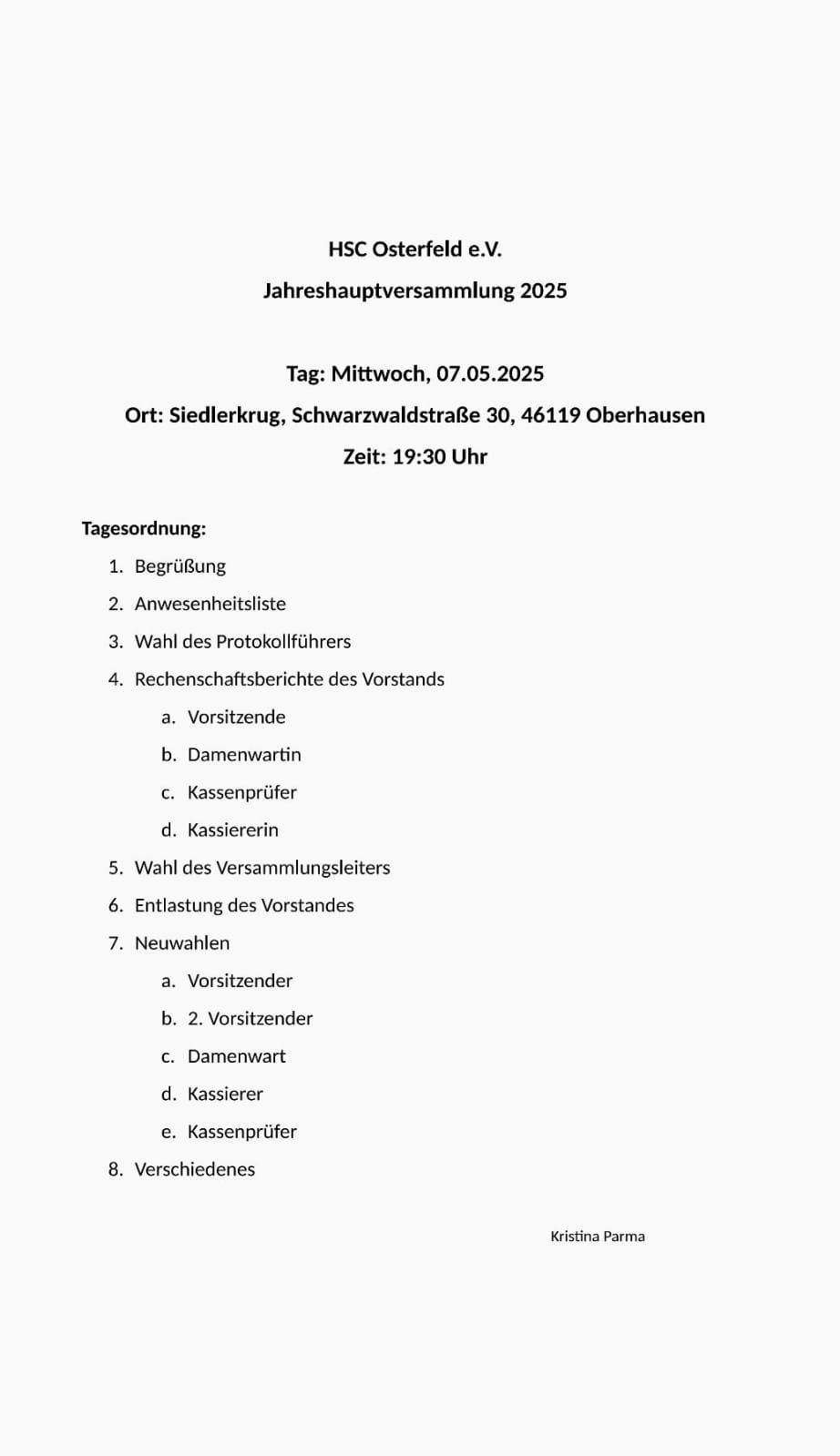 Jahreshauptversammlung